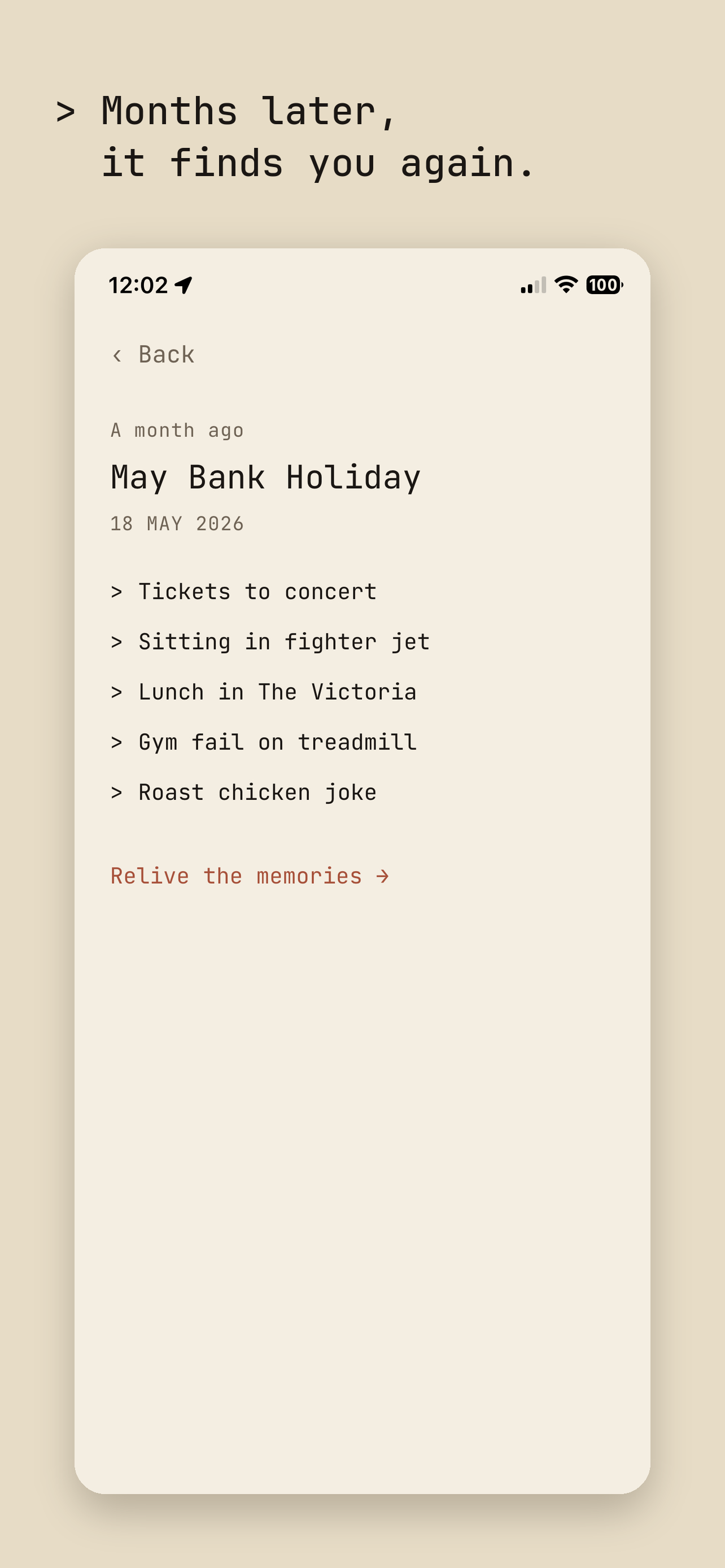 A resurfaced Scrip memory from a month ago with a “Relive the memories” link.